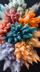 Poster - Brightly colored powder bursts harmoniously to form captivating patterns, showcasing creative artistry and impressive visual effects