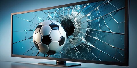 Poster - Minimalist Soccer Ball Crashing Through Shattered TV Screen