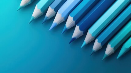 Poster - Gradient pencil strokes create a harmonious blend of blue shades on a vibrant turquoise background