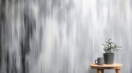 Aufkleber - Unique gray wall art with elegant pencil strokes, a plant, and a cup create a serene indoor ambiance