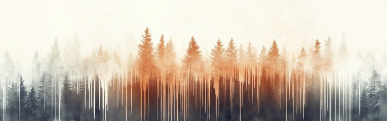Poster - Elegant gradient of pencil strokes showcasing a natural forest landscape with soft tones and gentle transitions at dawn