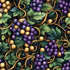 Poster - Intricate doodles of grape vines and leaves create a vibrant backdrop with intertwining elements celebrating nature's beauty