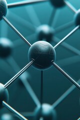 Poster - abstract 3d rendering of a metallic molecular structure with textured spheres connected by thin rods