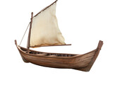Traditional wooden boat with sail, isolated on a white background