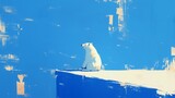 Abstract Polar Bear on Blue Canvas