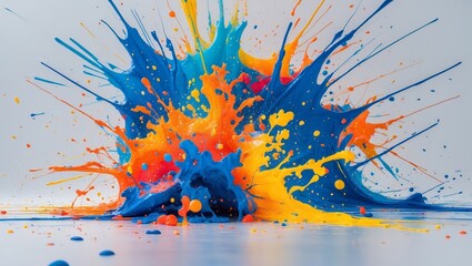 Poster - Colorful explosion of paint creates a vibrant splash on a smooth surface in a creative art setting