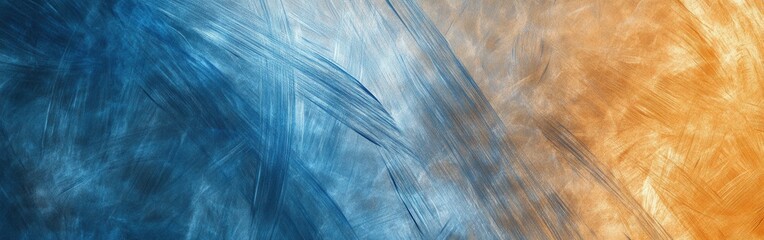 Poster - Dynamic abstract pencil strokes blend blue and orange hues creating a visually striking background