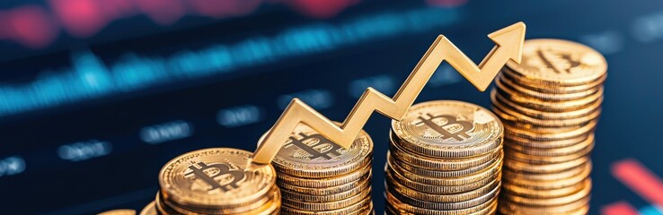 Poster - A rising graph overlaid on stacks of coins symbolizes growth and prosperity in finance and investment.