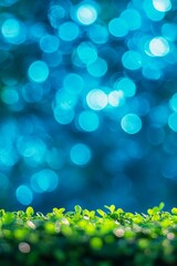 Canvas Print - Vibrant Spring Day Lush Green Grass and Defocused Blue Bokeh Background In Stunning Detail