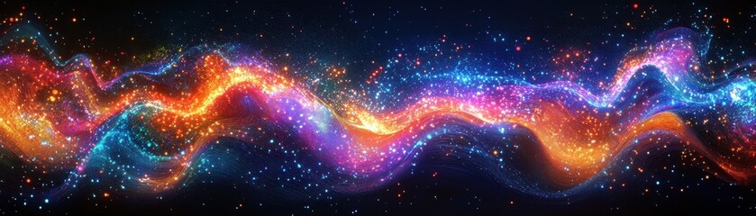 Wall Mural - Vibrant Abstract Wave of Colorful Light and Particles in a Cosmic Space Background