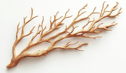 Poster - Beige bleached coral branch on white background, detailed textured surface, studio shot