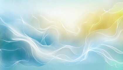Poster - ethereal flowing abstract waves with soft blue and golden hues, delicate line texture, perfect for background and digital art

