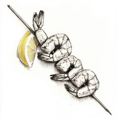 Aufkleber - Grilled shrimp skewer with a fresh lemon wedge served at a summer barbecue gathering