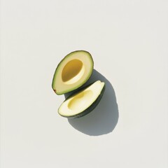 Poster - Sliced ripe avocado halves showcasing the creamy green flesh and smooth texture on a neutral background