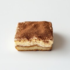 Aufkleber - Delicious tiramisu with creamy layers and cocoa dusting served on a minimalist white plate