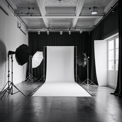 Wall Mural - Photography studio area black and white on plain white background