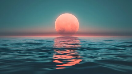 Poster - A holographic ocean with glowing waves reflecting the light of a digital moon 
