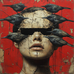 Poster - This artwork features surreal depiction of face with cracked