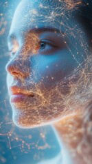 Poster - Serene woman's face merging with ethereal light and energy patterns in a tranquil setting