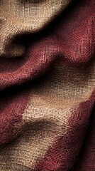Poster - Rustic burlap fabric with burgundy and beige colors showcases natural texture in a warm setting