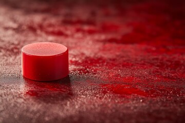 Aufkleber - A close-up focuses on a solitary red cylinder resting on a textured red background. Gradients and shadows create visual depth while leaving space for text