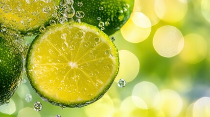 Poster - Vibrant lime green slices create refreshing bursts of flavor amidst a bubbly backdrop of sunshine and light