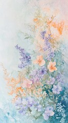 Poster - Pastel watercolor gradient landscape with delicate flowers in soft shades