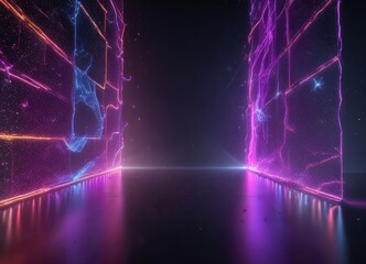 Vibrant particle mesh background with neon lights, vibrant colors, artificial intelligence, glowing particles