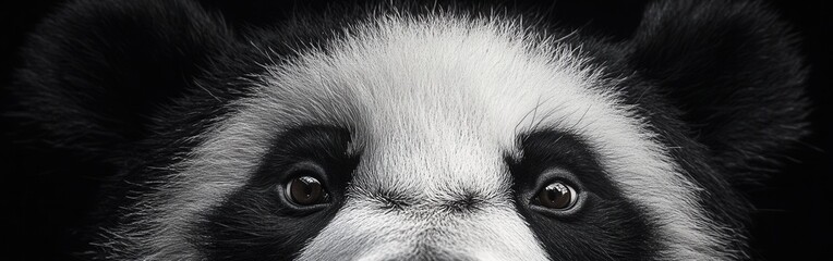 Poster - Close-up of a panda's face highlighting intricate fur patterns and expressive eyes in natural habitat during daylight