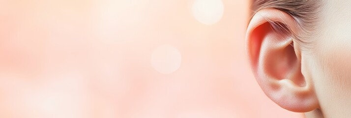 Aufkleber - Human ear highlighted against a soft, blurred background, emphasizing the importance of hearing, sound perception, and potential hearing related issues