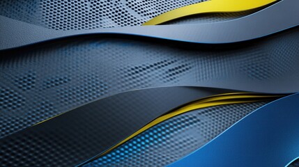 Aufkleber - Futuristic metallic surface features electric blue waves contrasted with bold yellow accents and textured patterns