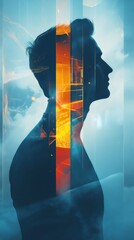 Poster - Conceptual representation of a glowing man immersed in vibrant colors and surreal textures