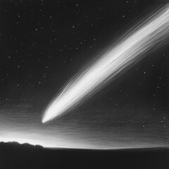 Poster - Glowing comet streaks across the night sky illuminating the dark landscape
