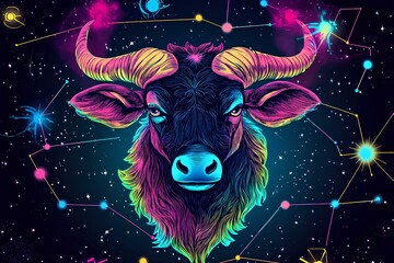 Poster - illustration astrology theme, horoscope Taurus 