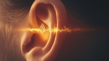 Aufkleber - Sound waves entering human ear canal, creating a visualization of the hearing process, useful for audiology and hearing health awareness campaigns