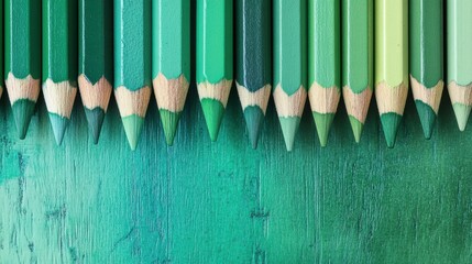 Aufkleber - Green pencil strokes create a beautiful gradient on a wooden surface in a creative workspace