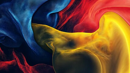Poster - Dynamic abstract color flow with vibrant red, blue, and yellow waves