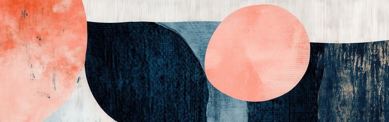 Aufkleber - Textured abstract patterns featuring navy blue and coral shapes with contrasting elements in a dynamic design