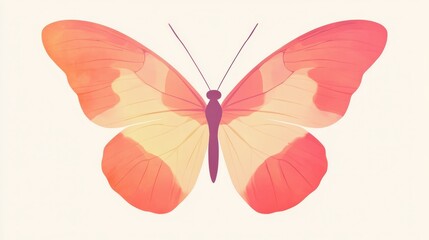 Poster - Soft silhouette of a butterfly with pastel coral hues capturing a serene moment in nature