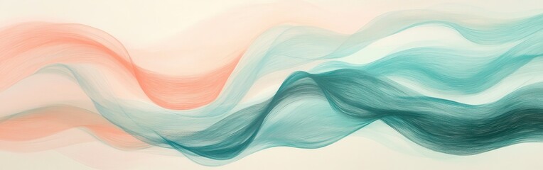 Poster - Soft pencil strokes create waves in muted teal and coral, blending harmony in modern art