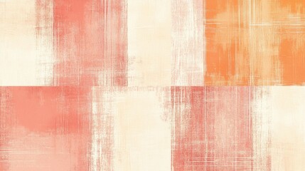 Poster - Soft pastel strokes create a calming grid pattern with warm hues of orange, pink, and cream tones