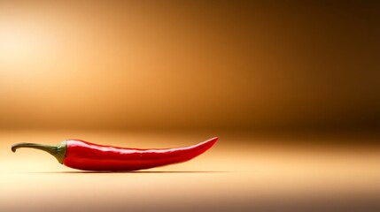 Poster - A single red chili pepper rests gracefully on a soft pastel yellow background, creating a striking color contrast and inviting attention to its shape and texture