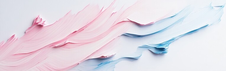 Poster - Sleek abstract composition with soft pink and blue paint strokes on a white background highlighting artistic textures