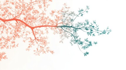 Fototapete - Elegant silhouette of a tree branch with vibrant leaves creating a soft gradient in an artistic composition