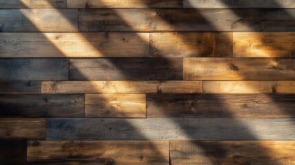 Poster - Unique patterns of light and shadow on a brown and gold wooden wall with rustic charm
