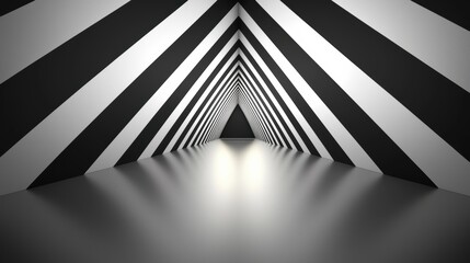 Aufkleber - Dynamic black and white triangle design abstract interior digital art contemporary space symmetrical perspective