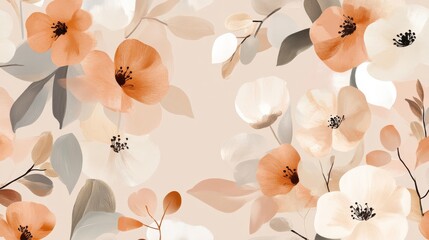 Aufkleber - Soft caramel beige floral arrangement with delicate pastel flowers and leaves reminiscent of a serene spring afternoon