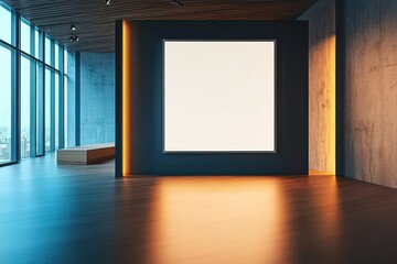 Poster - Spacious Modern Gallery Room with Empty Wall Space and Natural Light Ideal for Art Display and Creative Inspiration