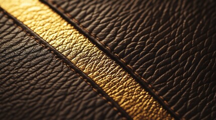 Poster - Textured brown leather with a striking gold line enhances luxury and elegance