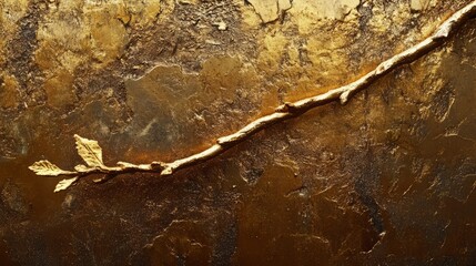 Poster - Elegant brown and gold textured background with a detailed branch and leaf design in a modern artistic interpretation